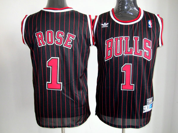  NBA Chicago Bulls 1 Derrick Rose Black Red Stripe Swingman Jersey
